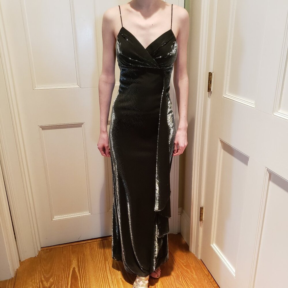 SALE Metallic Silver Black gown empire waist 4